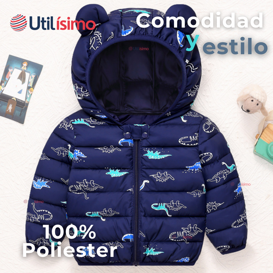 Parka Térmica Con Capucha Y Orejitas Estampado Dinosaurio Niño