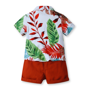 Conjunto de Vestir Hawaiano Manga Corta Niño  1 a 5 Años Rojo Hawaiano