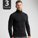 Pack 3 Camisetas Poleras Polar Primera Capa Cuello Beatle Manga Larga Negro Hombre