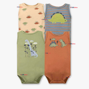 Pack 4 Bodys Niño Sin Manga Tedmimak 100% Algodón Baby Dino