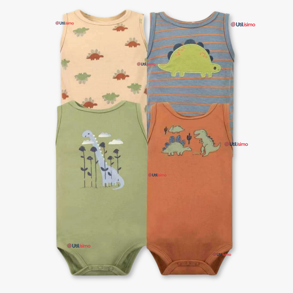 Pack 4 Bodys Niño Sin Manga Tedmimak 100% Algodón Baby Dino