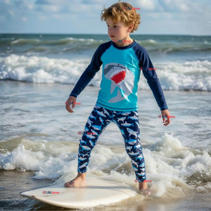 Traje de Baño Manga Larga Pantalón Largo 2 Piezas Corte Split Niño 3 a 11 años Blue Shark