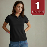 Polera Pique Premium 200g Manga Corta 100% Algodón Textura Suave Chemise Negro Mujer