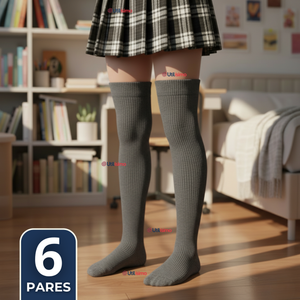 Pack 6 Bucaneras Escolares Calcetines Acrílico Gris Premium Niña y Juvenil