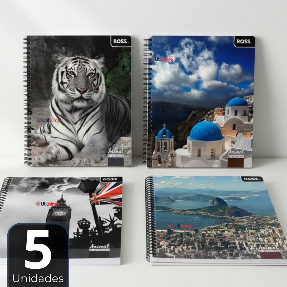 Pack 5 Cuadernos Universitario Animal & Places Ross 7mm 100 hojas Diseños Surtidos