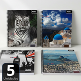 Pack 5 Cuadernos Universitario Animal & Places Ross 7mm 100 hojas Diseños Surtidos
