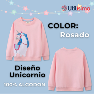 Polerón Cuello Redondo Niña Rosado Unicornio