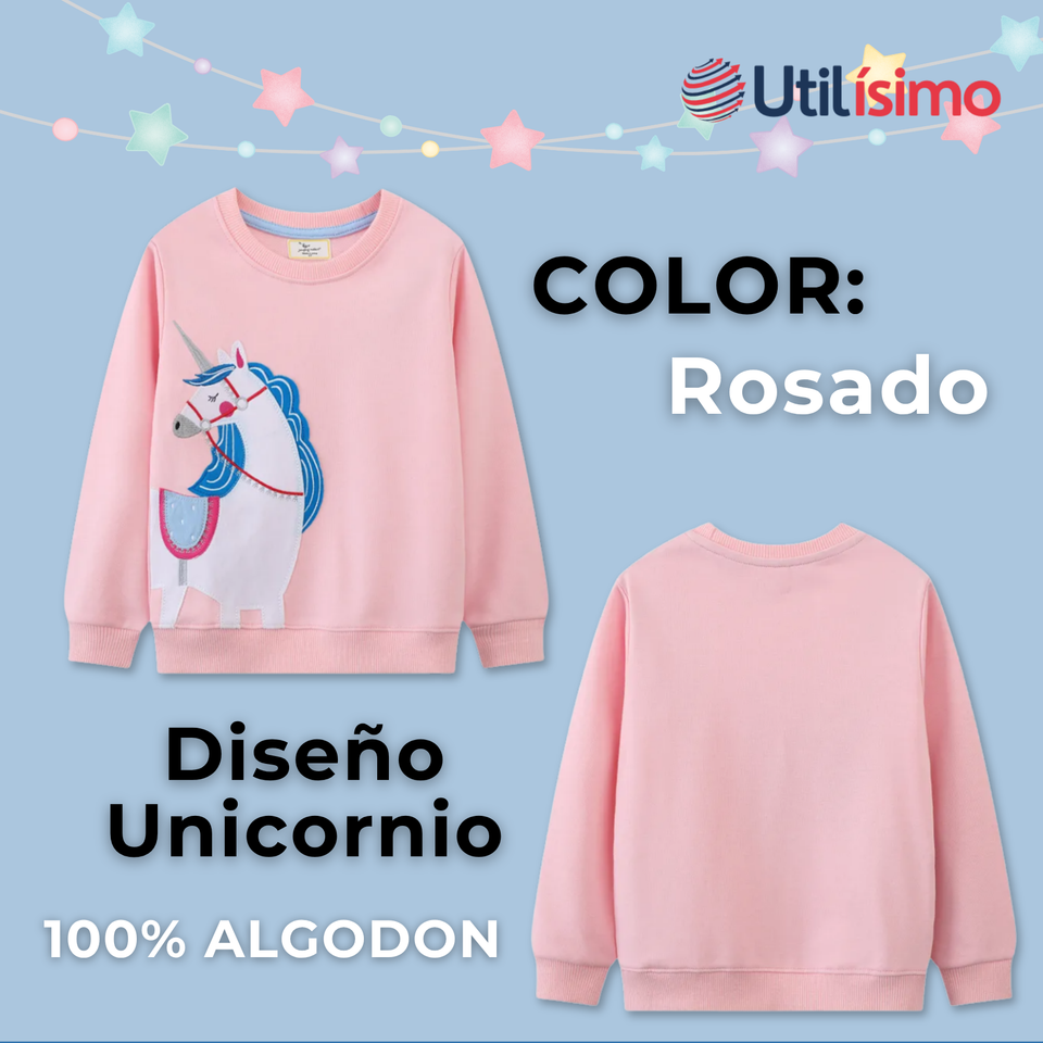 Polerón Cuello Redondo Niña Rosado Unicornio