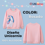 Polerón Cuello Redondo Niña Rosado Unicornio