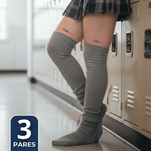 Pack 3 Bucaneras Escolares Calcetines Acrílico Gris Premium Niña y Juvenil