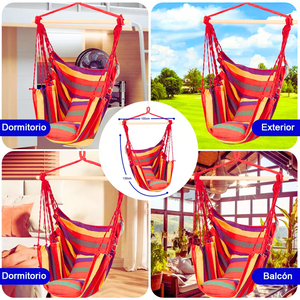 Silla Hamaca Colgante Columpio Con Dos Almohadas Para Jardin Rojo Arcoriris