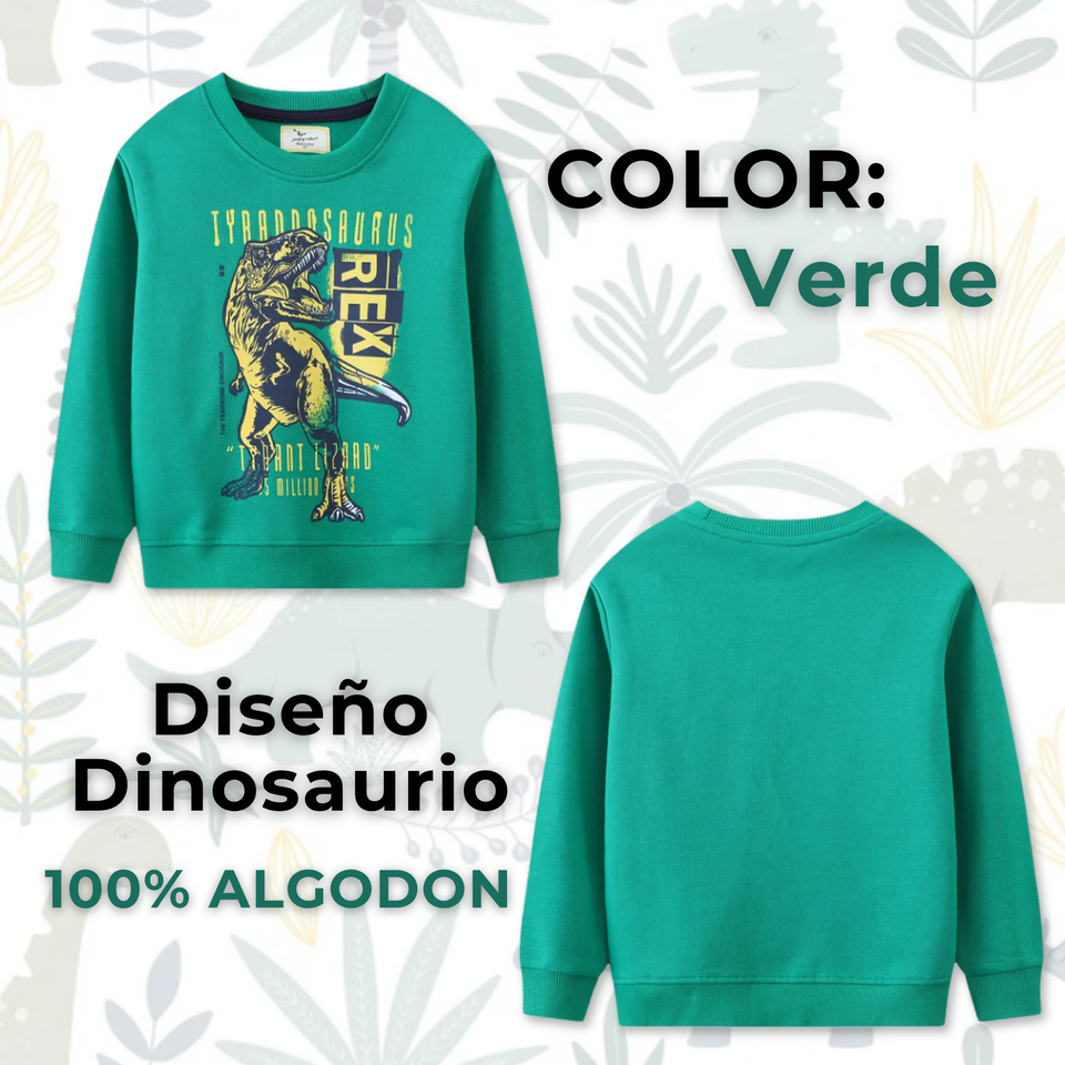Polerón Cuello Redondo Niño Verde Dinosaurio