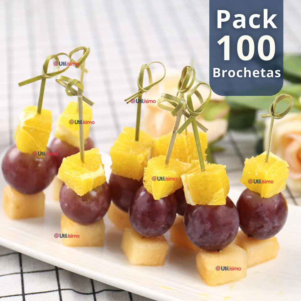 Pack 100 Piezas Brochetas De Bambú Cóctel Aperitivo 12cm