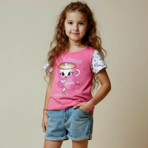 Polera Brainrots 100% Algodón Manga Corta Niña Tralalero Rosado Oscuro