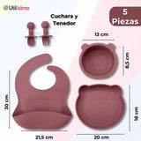 Set De Alimentación Bebé Silicona 5 Piezas De Osito Libre BPA Colores Surtidos