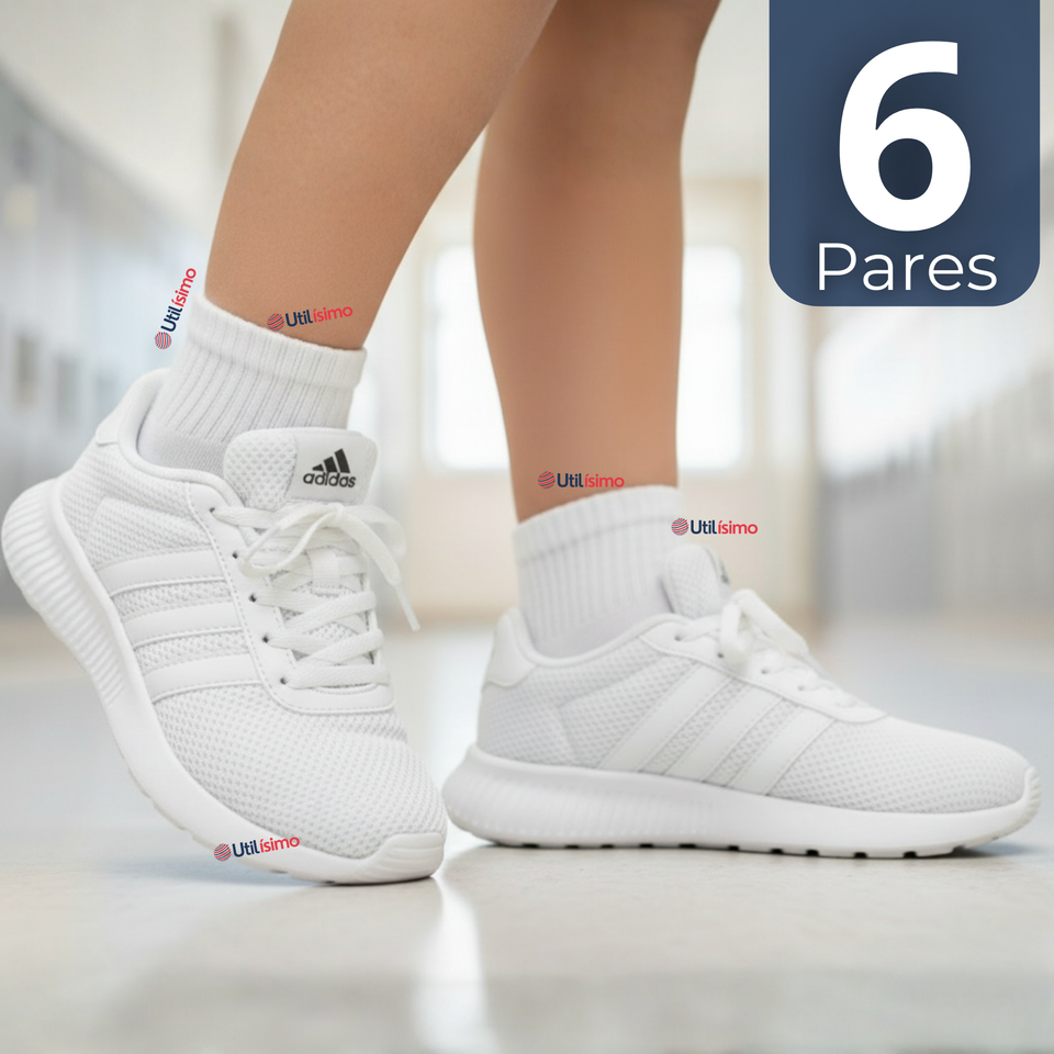 Pack 6 Pares Calcetines Tobilleras Cortos Algodón Color Blanco Niña y Niño
