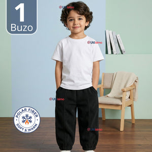 Buzo Solo Pantalón Negro Bebé Niño Forrado Polar