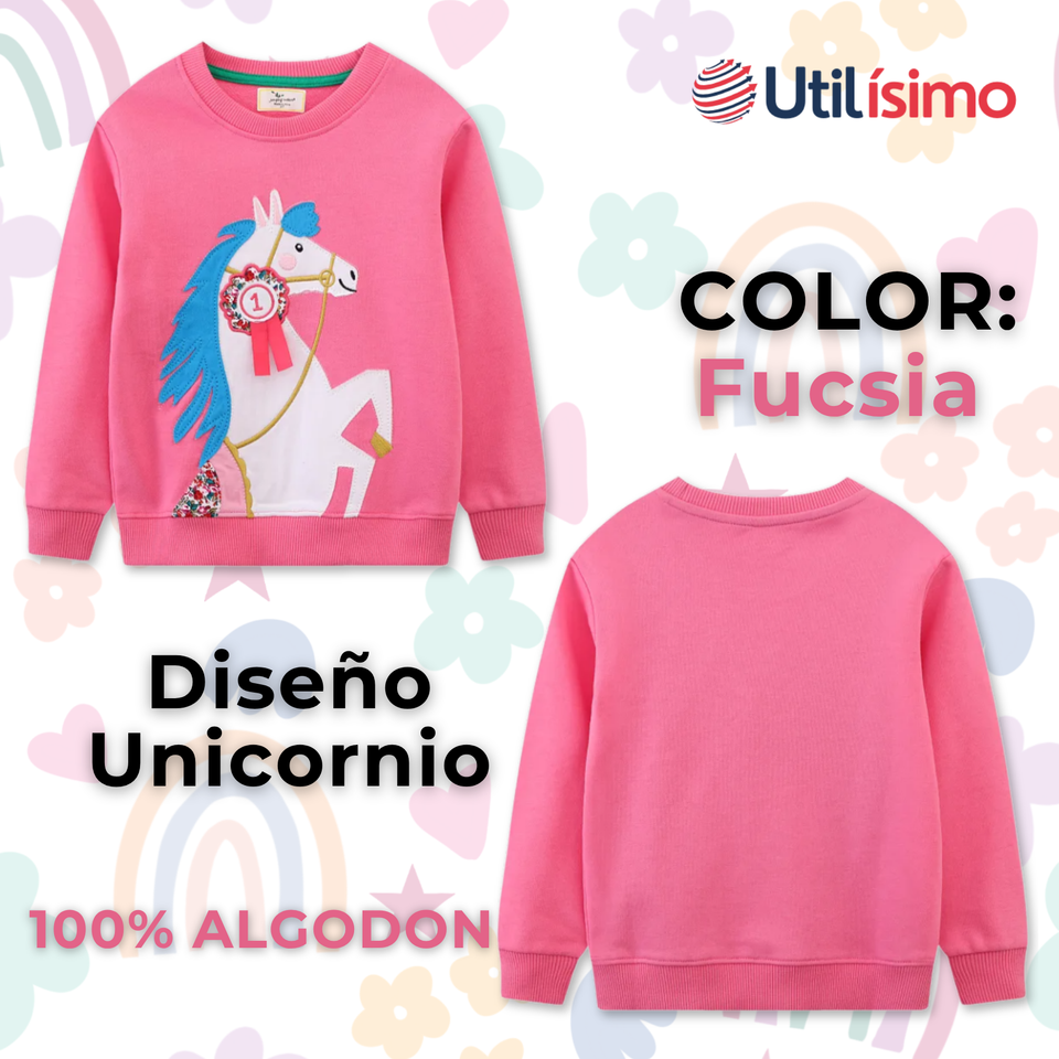Polerón Cuello Redondo Niña Fucsia Unicornio
