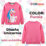Polerón Cuello Redondo Niña Fucsia Unicornio