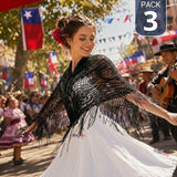 Pack 3 Puntillas Chal Negro Baile Chilote Mujer Traje Típico 150x79 cm