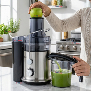 Oster® Extractor de Jugos, con 2 Velocidades + Pulso, y Fácil de Limpiar, Negro y Plateado, FPSTJE320S