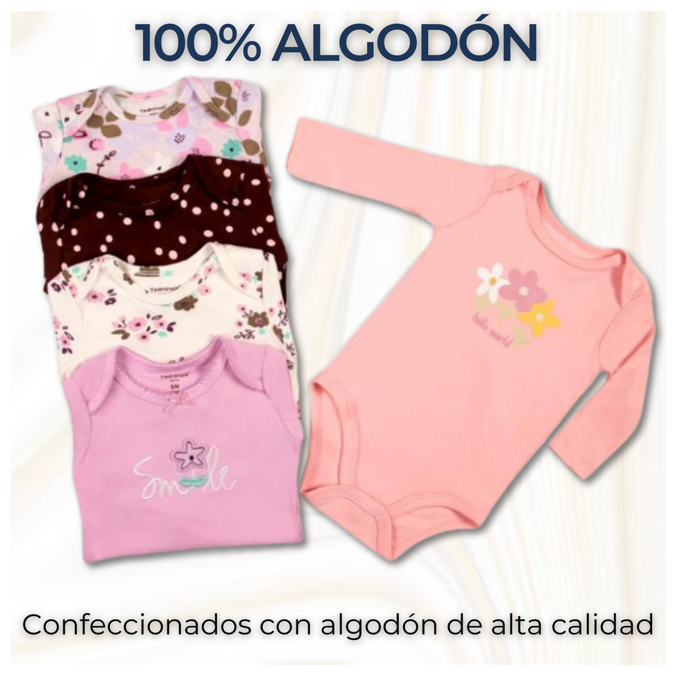 Pack 5 Bodys Bebé Niña Manga Larga Tedmimak 100% Algodón