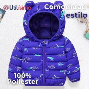 Parka Térmica Con Capucha Y Orejitas Estampado Dinosaurio Niño