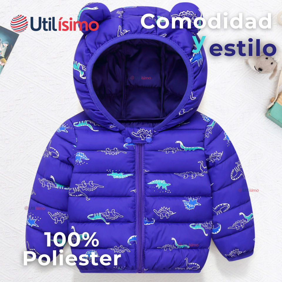Parka Térmica Con Capucha Y Orejitas Estampado Dinosaurio Niño