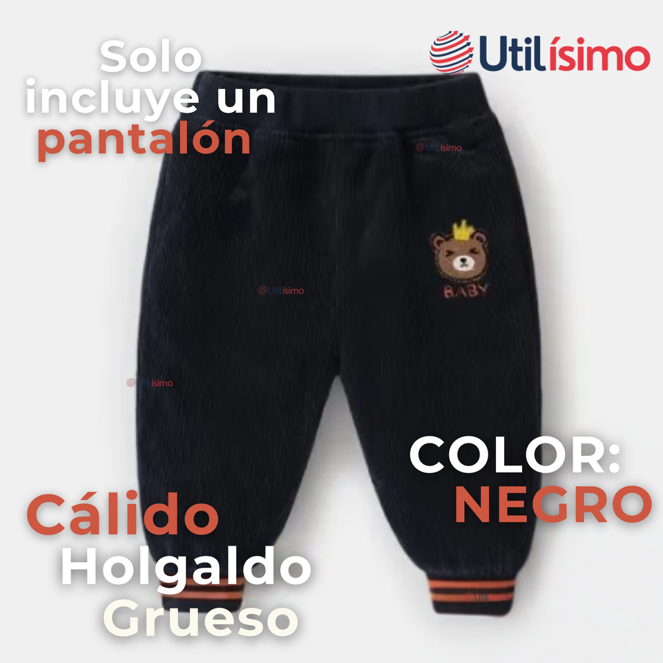 Buzo Solo Pantalón Cotelé Bebé Niño Forrado en Polar Negro