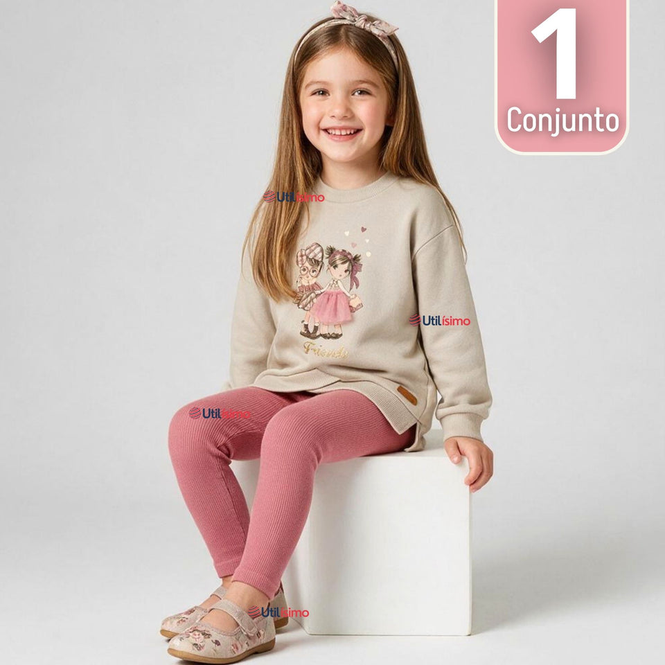 Conjunto 2 Piezas Polerón y Pantalón Buzo 100% Algodón Tedmimak Niña Pretty Adorable