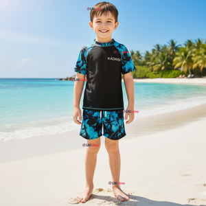Traje de Baño Pantalón Corto Manga Corta 2 Piezas Corte Split Niño 4 a 6 años Black
