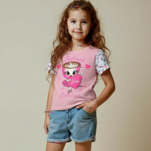 Polera Brainrots 100% Algodón Manga Corta Niña Tralalero Rosado