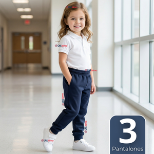 Pack 3 Buzos Pantalones Escolares Niña Unisex 100% Algodón Azul Bota Acanalada 3 a 16 años