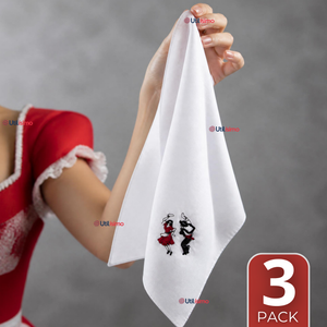 Pack 3 Pañuelos Baile Cueca 36cm Bordado Pareja Bailando Algodón Fiestas Patrias