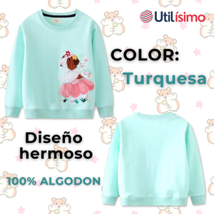 Polerón Algodón Cuello Redondo Niña Turquesa Hámster