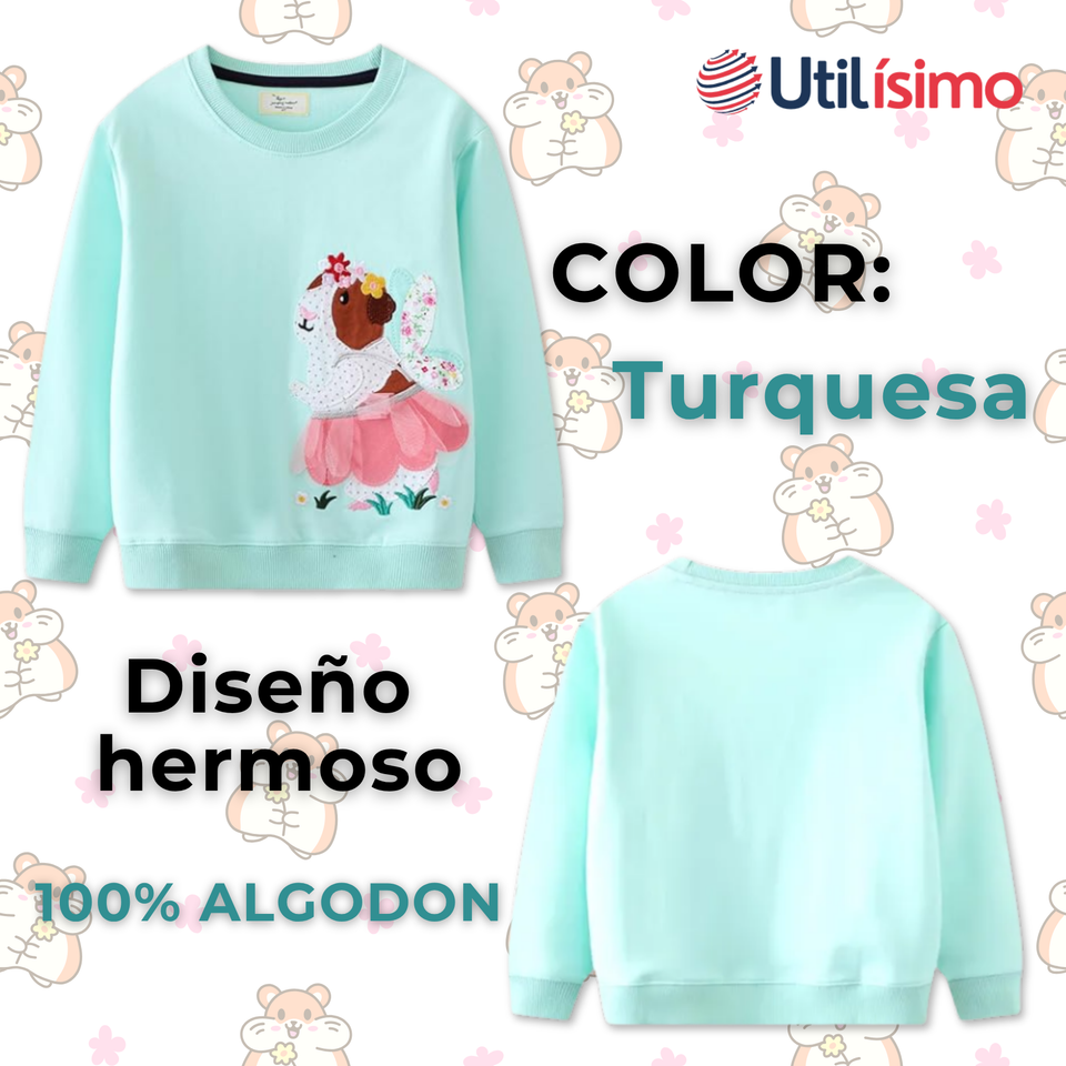 Polerón Algodón Cuello Redondo Niña Turquesa Hámster