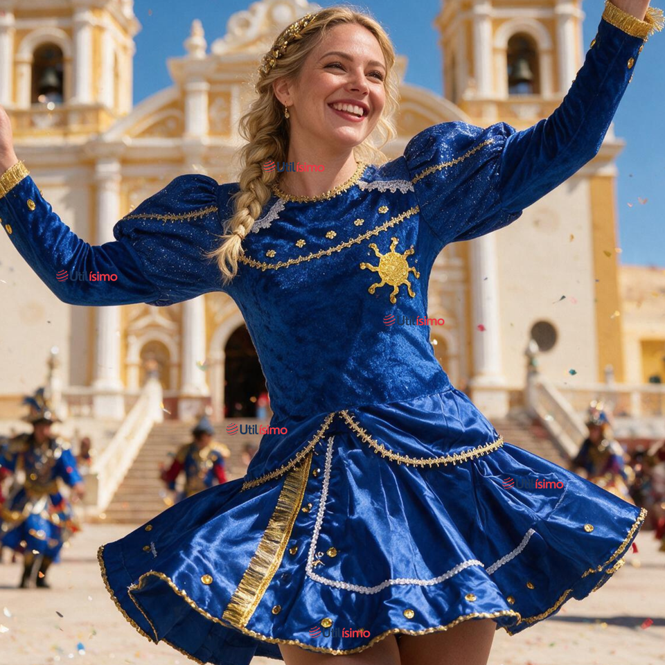 Traje Caporal Típico 2 Piezas Azul Mujer Fiestas Patrias