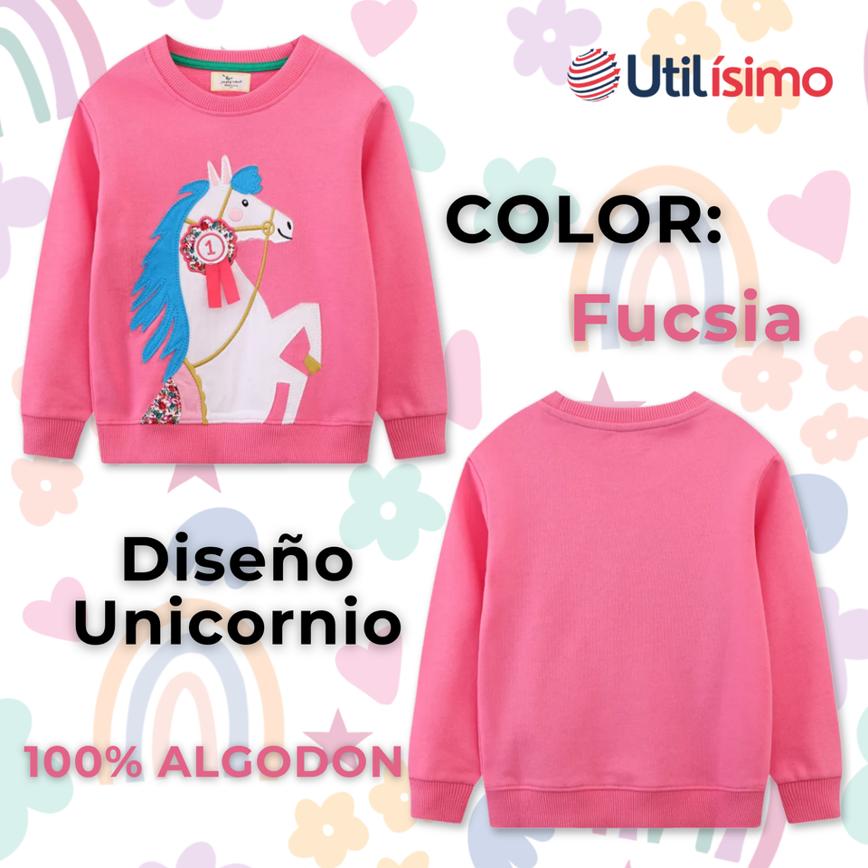 Polerón Cuello Redondo Niña Fucsia Unicornio