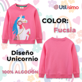 Polerón Cuello Redondo Niña Fucsia Unicornio