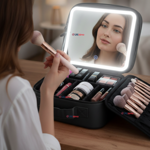 Estuche Maquillaje 2 en 1 Bolso Cosmetiquero Espejo Con Luz Led Organizador