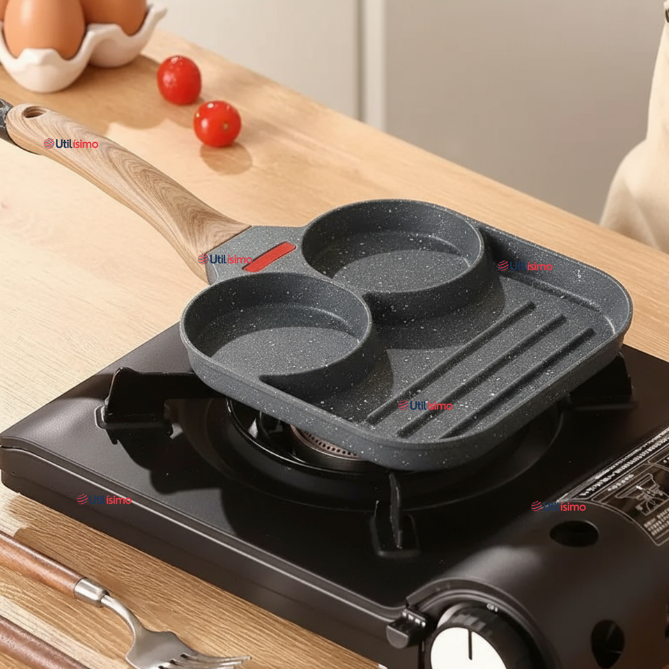 Sartén de Aluminio Antiadherente 3 en 1 Para Huevos Panqueques Hamburguesas