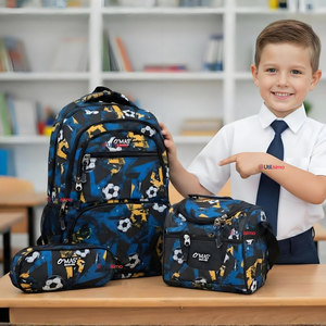 Mochila Escolar Kit Con Estuche y Lonchera 45cm Tela Oxford Futbol Niño