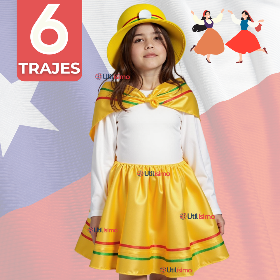 Pack 6 Traje Nortino Niña 3 Piezas Niña Fiestas Patrias Baile Nortino