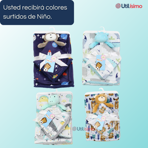 Set Manta Frazada Polar Para Bebé Niño + Peluche de Apego
