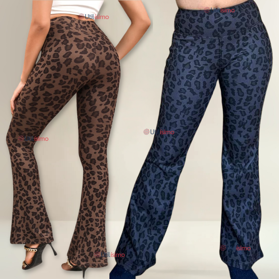 Calza Palazzo Con Diseño Leopardo Polar Tiro Alto Mujer Leggings