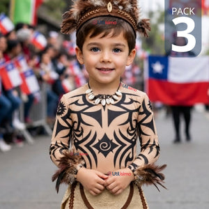Pack 3 Poleras Tatuaje Falso Efecto Piel Niño Rapa Nui Baile Pascuense