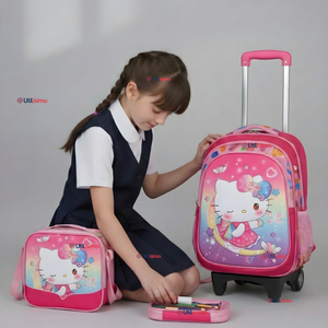 Mochila Escolar Hello Kitty Dreams Con Ruedas Desmontables + Estuche + Lonchera Niña Poliéster