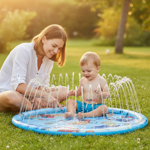 Alfombra De Agua Piscina A Chorros Cascada Niños Color Celeste 100 cm