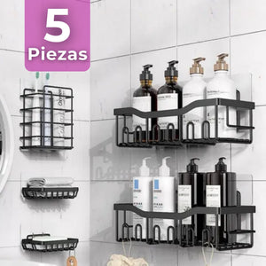 Set Organizador de Ducha 5 Piezas Acero Inoxidable Instalación Adhesiva