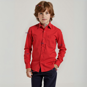 Camisa Casual De Vestir Manga Larga Cuello Americano 100% Algodón Rojo